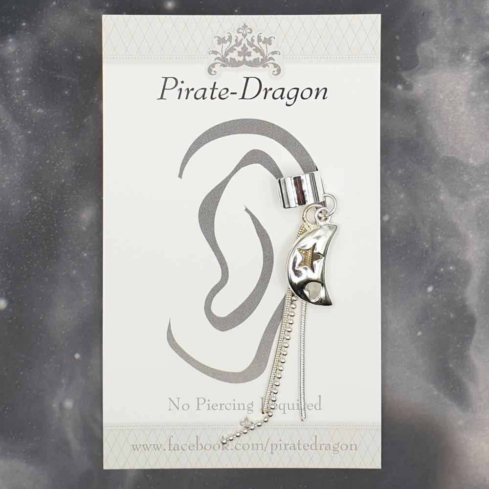 Silver Crescent Moon Drop Non-Pierced Ear Cuff (EC9669)