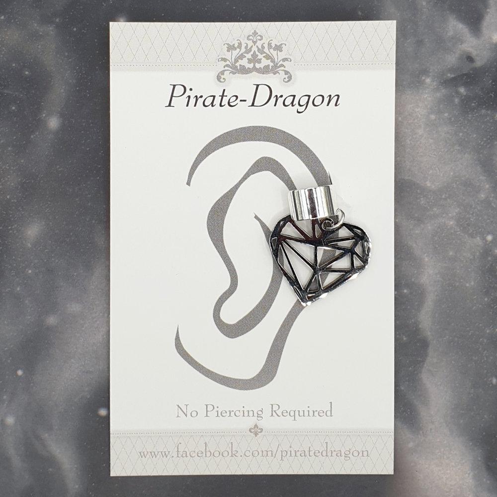 Silver Geometric Heart Non-Pierced Ear Cuff (EC9685)