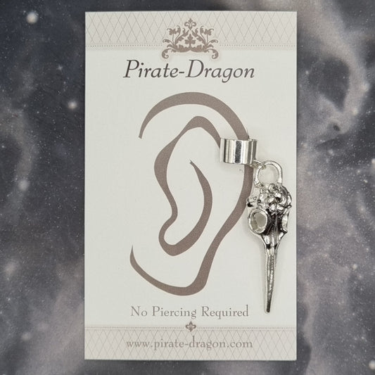 Silver Bird Skull Non-Pierced Ear Cuff (EC9705)