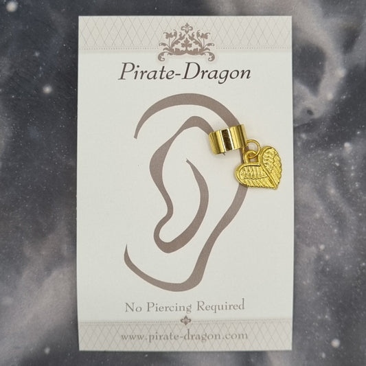 Gold Heart Wings Non-Pierced Ear Cuff (EC9715)