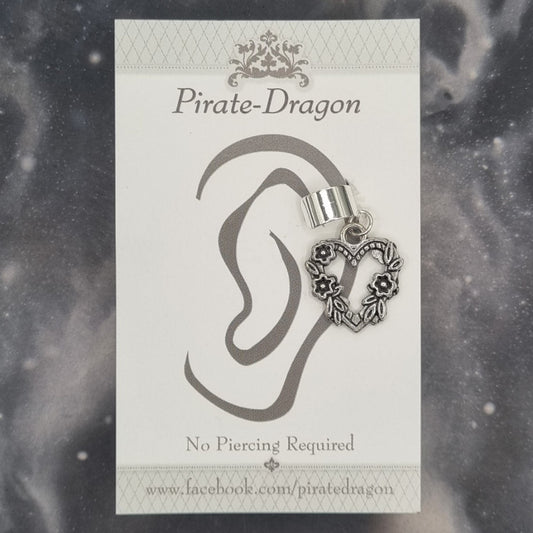 Silver Flower Heart Non-Pierced Ear Cuff (EC9722)