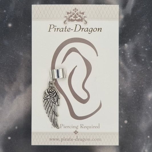 Silver Rose Wing Non-Pierced Ear Cuff (EC9725)