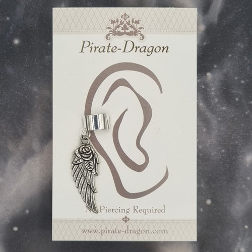 Silver Rose Wing Non-Pierced Ear Cuff (EC9725)