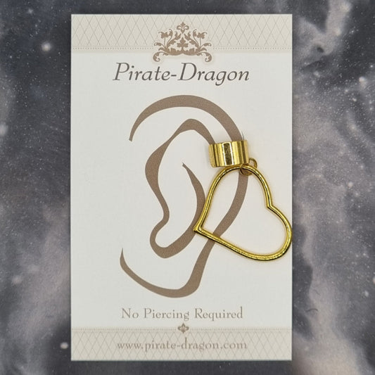 Large Hollow Gold Heart Non-Pierced Ear Cuff (EC9737)