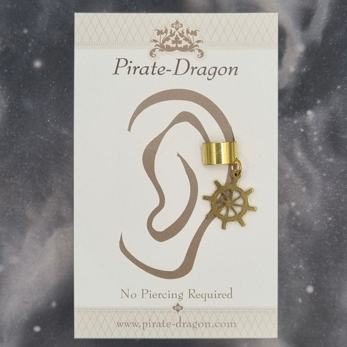Gold Ships Wheel Silhouette Non-Pierced Ear Cuff (EC9749)