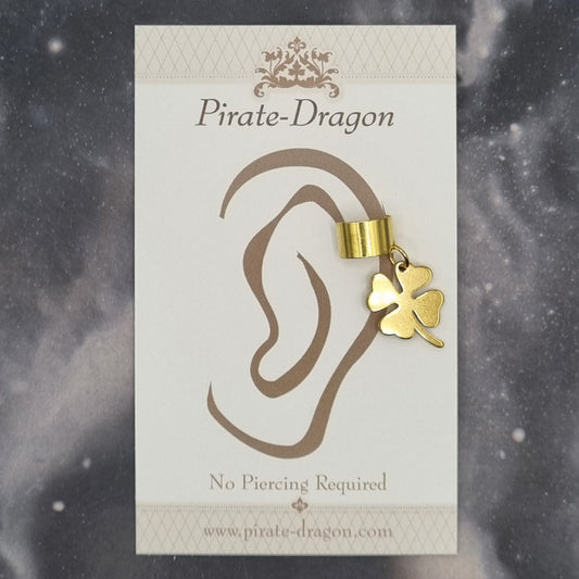 Gold Four Leaf Clover/Shamrock Silhouette Non-Pierced Ear Cuff (EC9772)