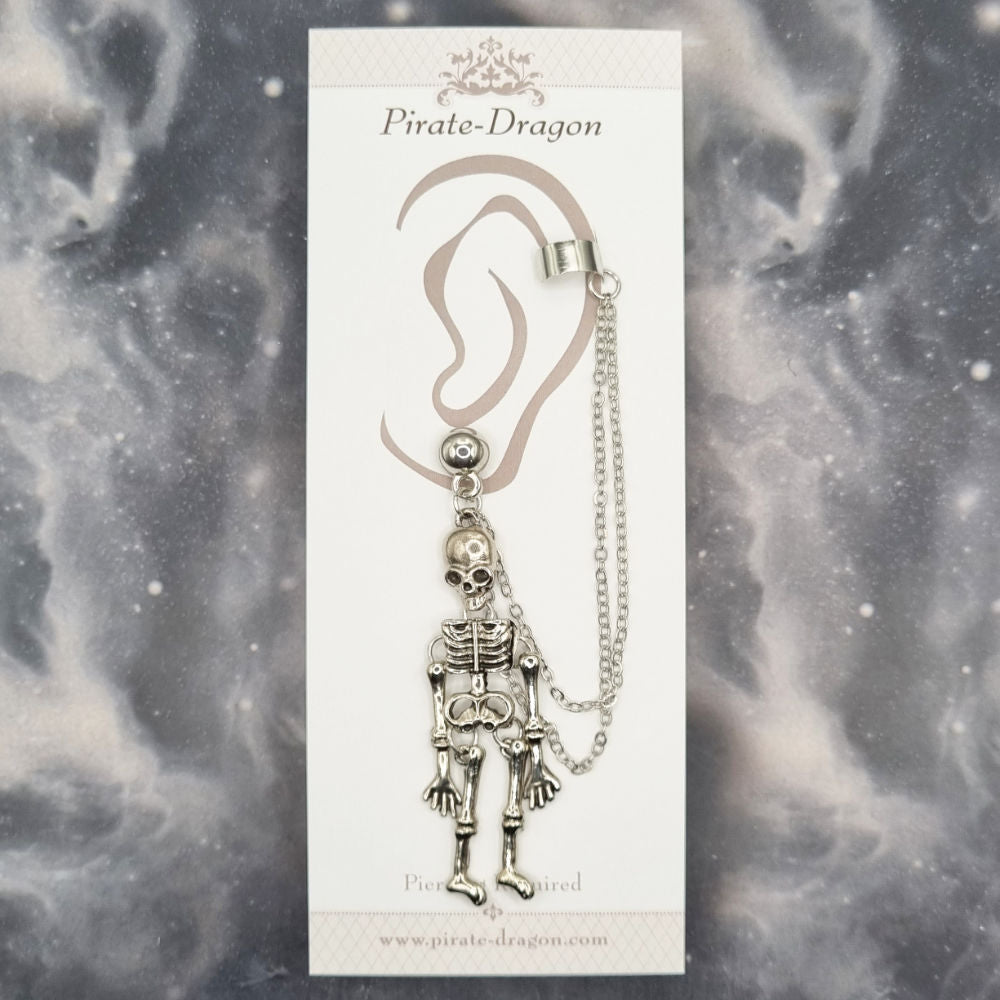 Silver Skeleton with Silver Chains Pierced Earcuff (EC99008)