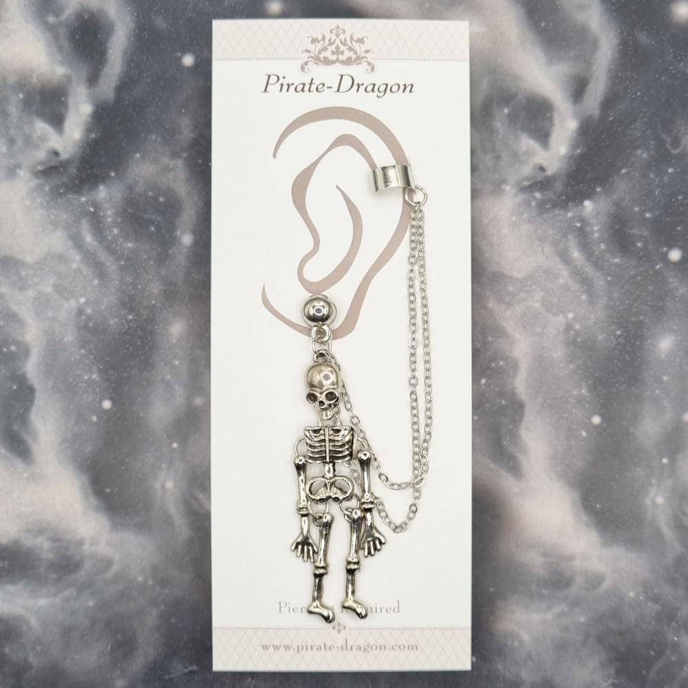 Silver Skeleton with Silver Chains Pierced Earcuff (EC99008)