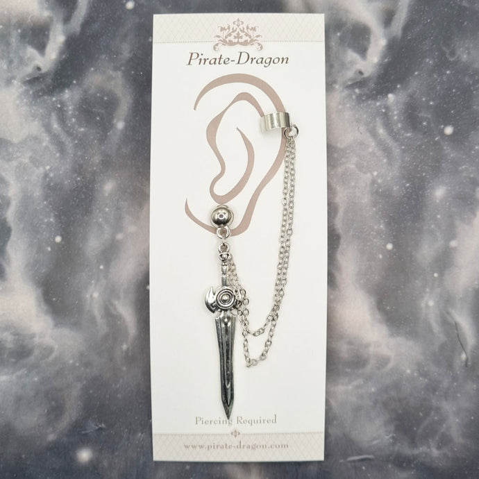 Silver Sword with Silver Chains Pierced Earcuff (EC99015)