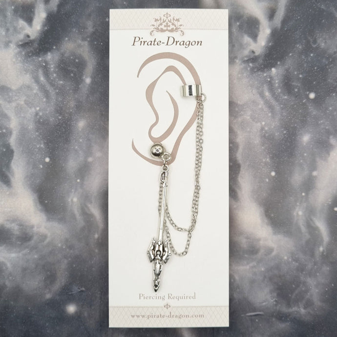 Silver Weapon with Silver Chains Pierced Earcuff (EC99024)