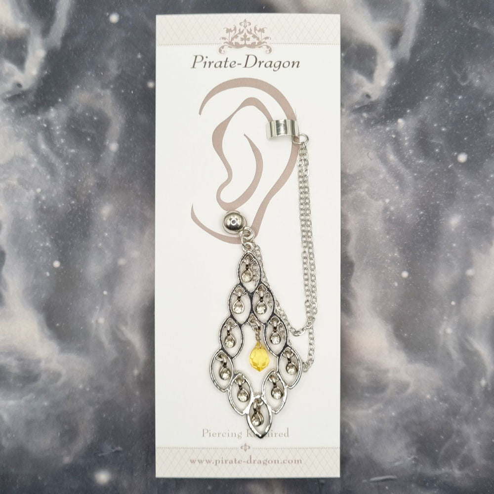 Silver Chandelier Drop with Silver Chains Pierced Earcuff (EC99035)