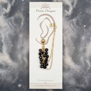 Black Beads with Gold Chains Pierced Earcuff (EC99038)