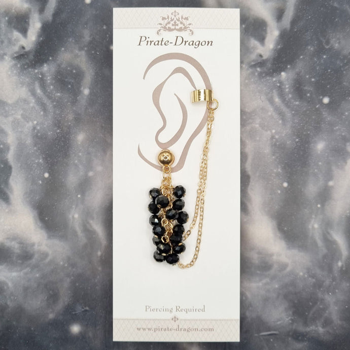 Black Beads with Gold Chains Pierced Earcuff (EC99038)