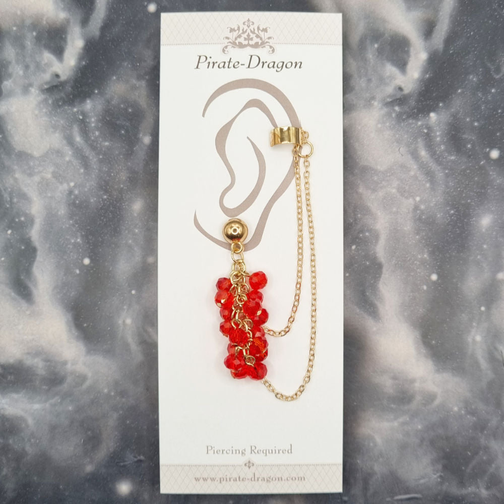 Red Beads with Gold Chains Pierced Earcuff (EC99039)