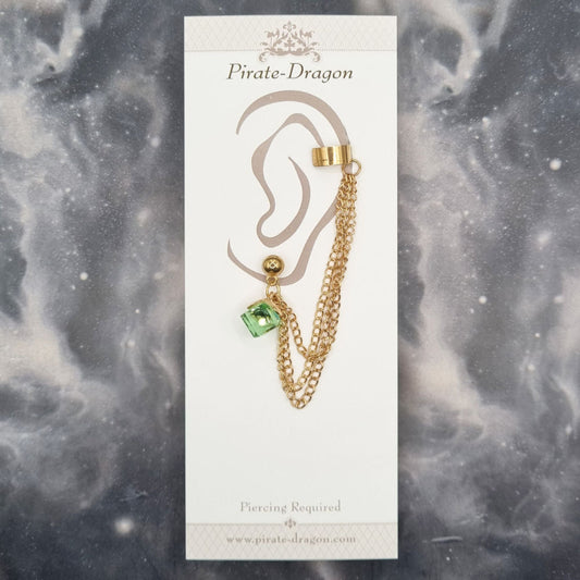 Light Green Cube with Gold Chains Pierced Earcuff (EC99043)