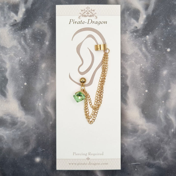Light Green Cube with Gold Chains Pierced Earcuff (EC99043)