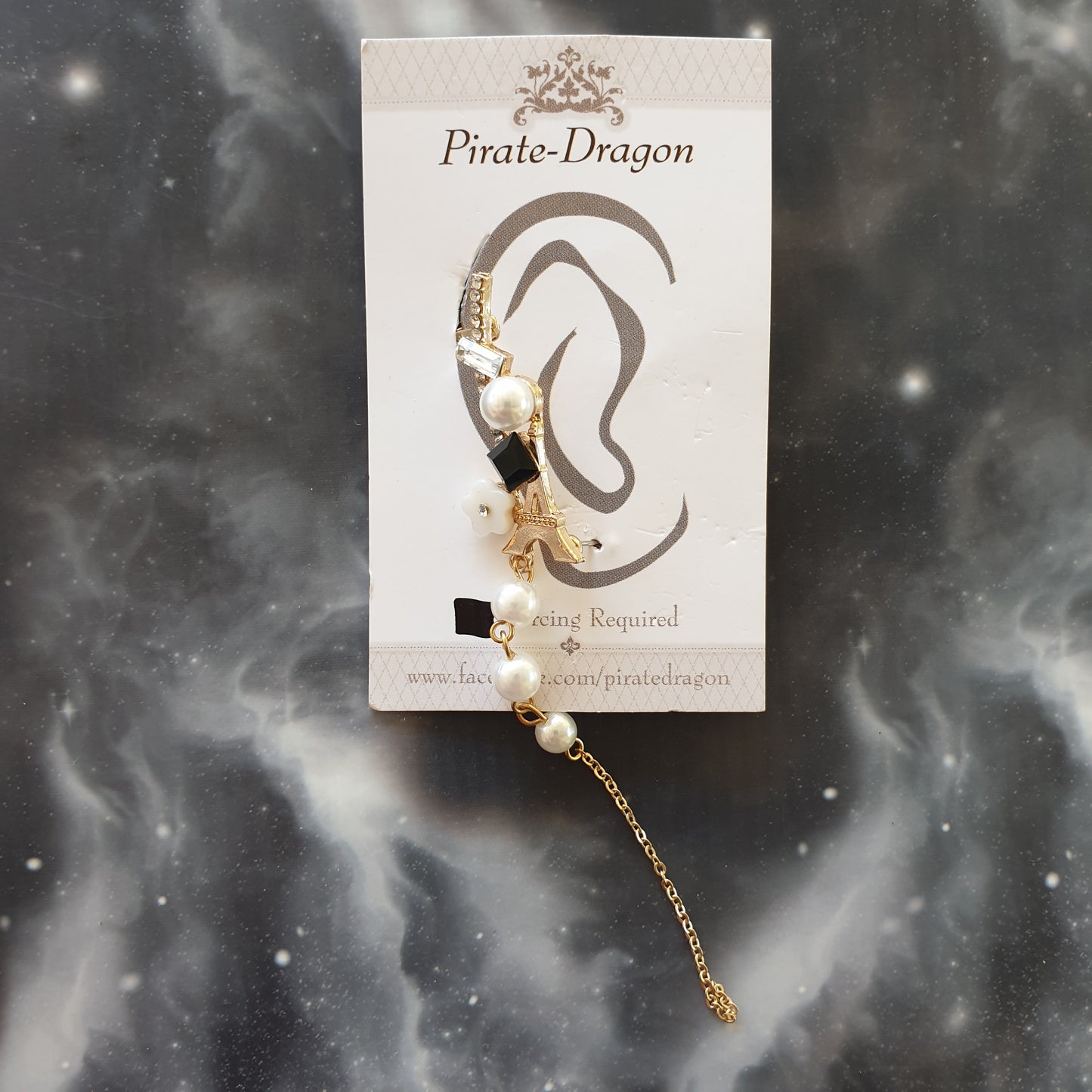 Gold Eiffel Tower with Chain Drop Pierced Earcuff (EC9904)