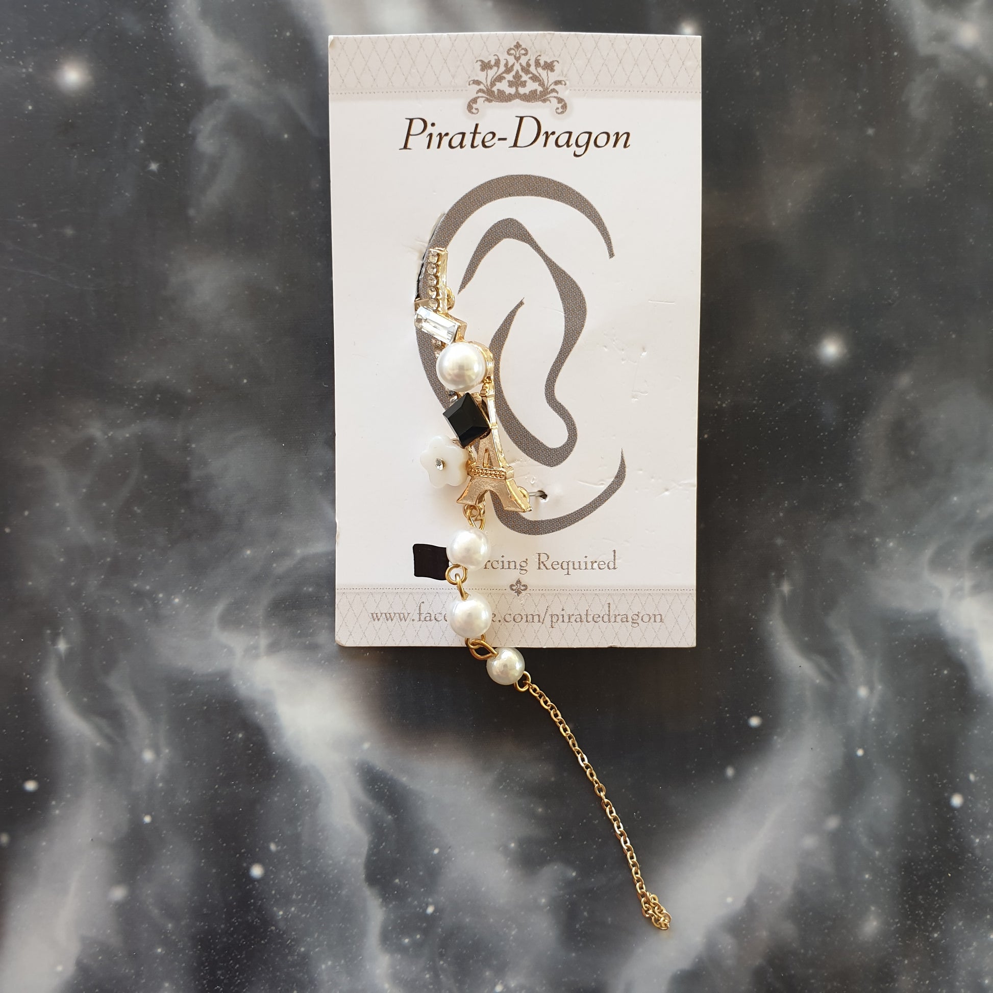Gold Eiffel Tower with Chain Drop Pierced Earcuff (EC9904)