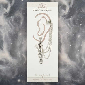 Silver Hanging Skeleton with Silver Chains Pierced Earcuff (EC99051)