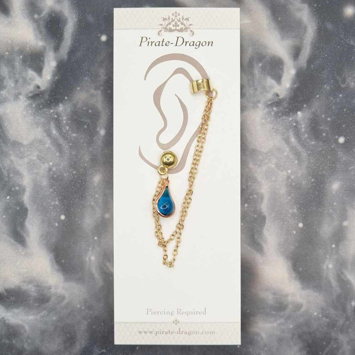Light Blue Teardrop with Gold Chains Pierced Earcuff (EC99085)