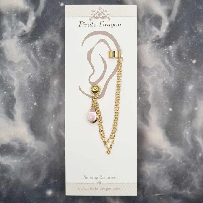 Pale Pink Teardrop with Gold Chains Pierced Earcuff (EC99092)