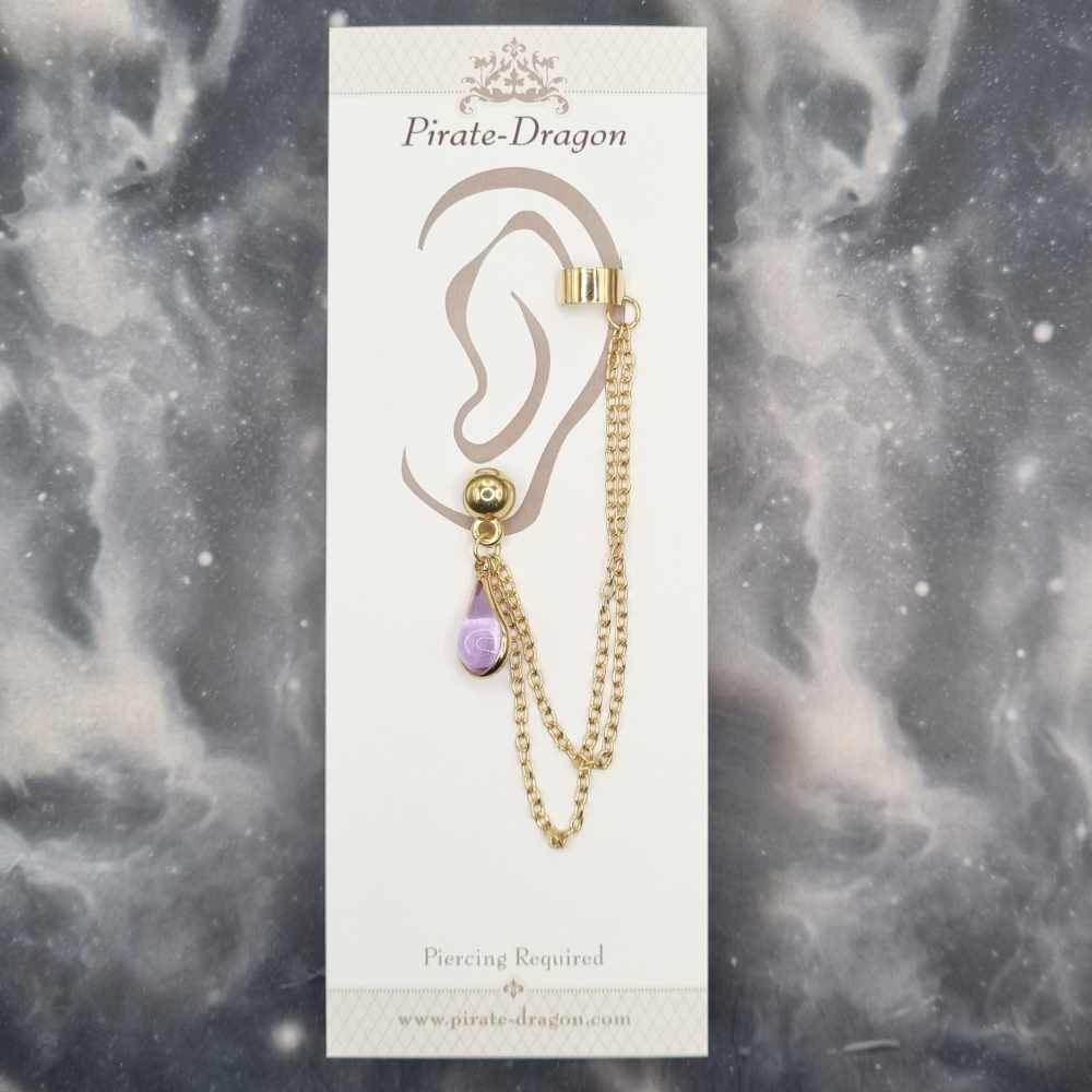 Light Purple Teardrop with Gold Chains Pierced Earcuff (EC99096)