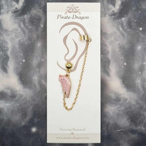 Pink Cat with Gold Chain Pierced Earcuff (EC99102)