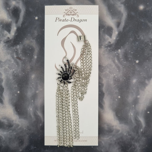 Black Gem Star with Silver Chains Pierced Earcuff (EC99117)