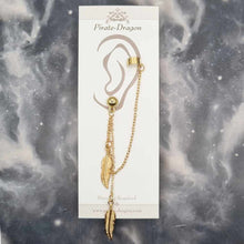 Load image into Gallery viewer, Gold Feathers with Gold Chain Pierced Earcuff (EC99126)
