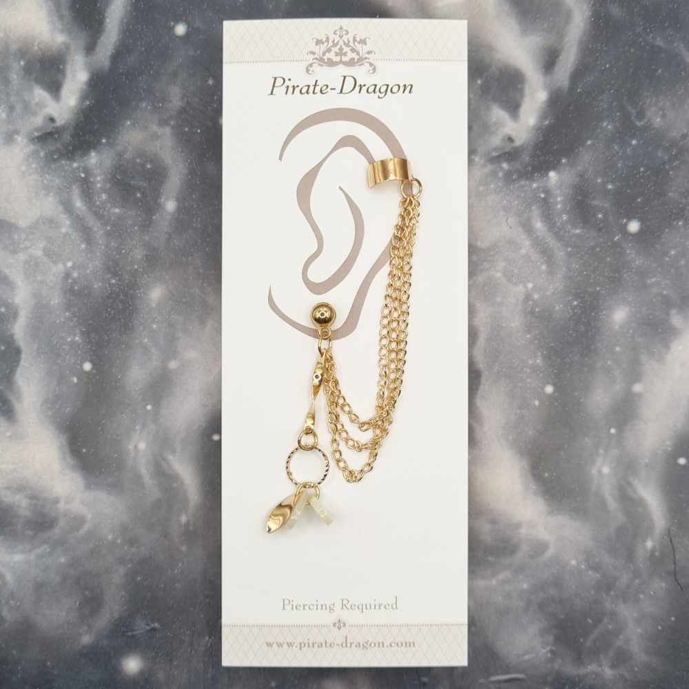 Gold Drops with Gold Chain Pierced Earcuff (EC99131)