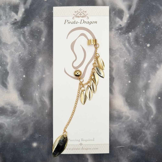 Gold Multi-Leaf with Chains Pierced Earcuff (EC99163)