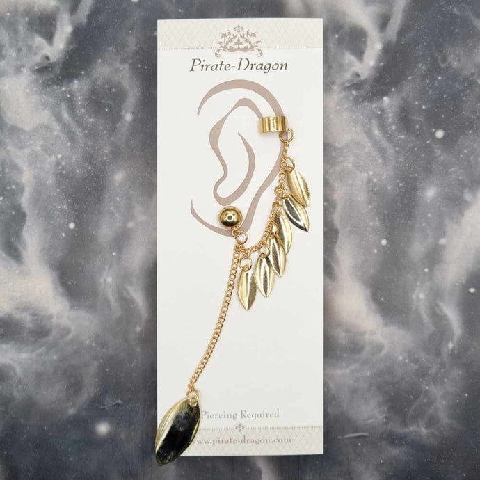 Gold Multi-Leaf with Chains Pierced Earcuff (EC99163)