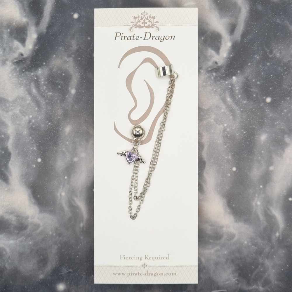 Purple Gem Heart with Silver Chains Pierced Earcuff (EC99187)