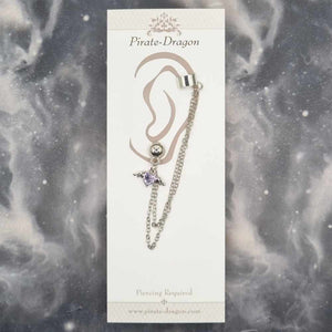 Purple Gem Heart with Silver Chains Pierced Earcuff (EC99187)