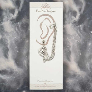 Silver Fairy on a Moon with Silver Chains Pierced Earcuff (EC99188)