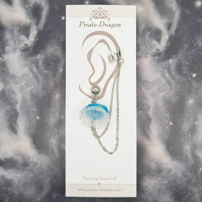Blue Jellyfish with Silver Chains Pierced Earcuff (EC99189)