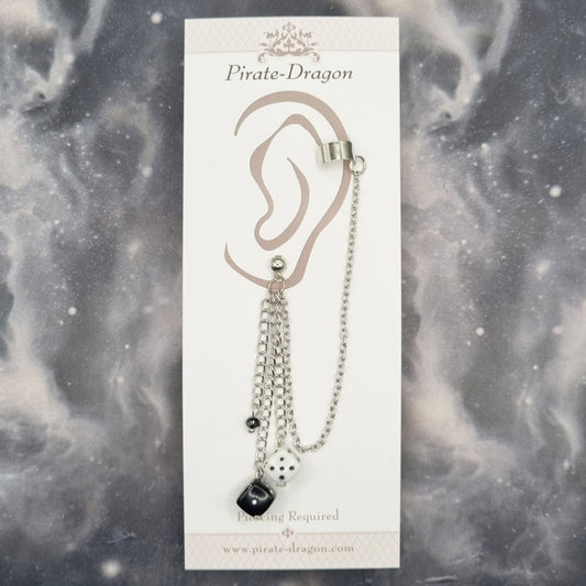 Black & White Dice with Silver Chains Pierced Earcuff (EC99919)