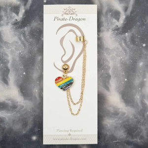 Rainbow Heart with Gold Chains Pierced Earcuff (EC99198)