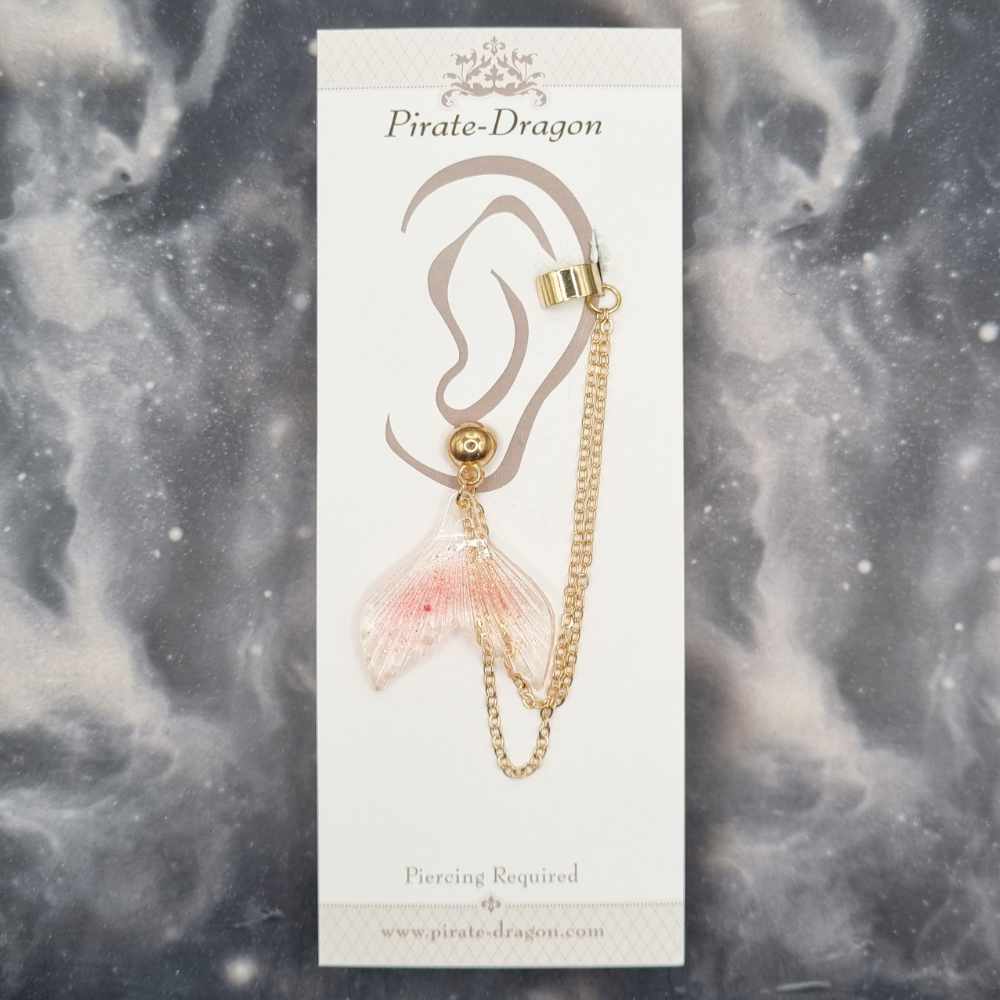 Pink Mermaid Tail with Gold Chains Pierced Earcuff (EC99200)