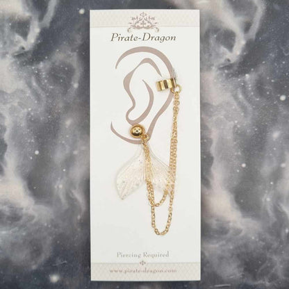 White/Silver Mermaid Tail with Gold Chains Pierced Earcuff (EC99200)