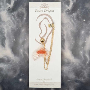 Orange Red Mermaid Tail with Gold Chains Pierced Earcuff (EC99200)