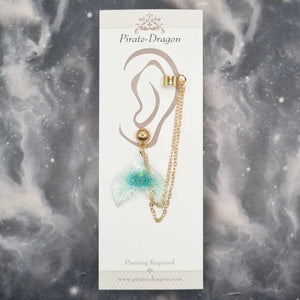 Aqua Mermaid Tail with Gold Chains Pierced Earcuff (EC99200)