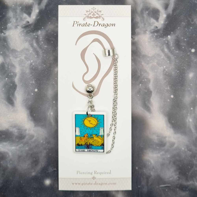 THE MOON Tarot Card with Silver Chains Pierced Earcuff (EC99206)