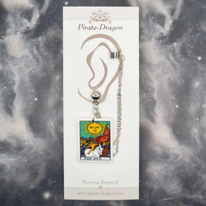 THE SUN Tarot Card with Silver Chains Pierced Earcuff (EC99212)
