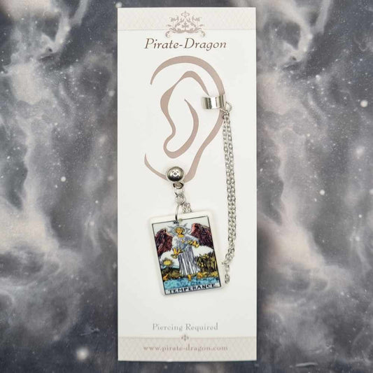 TEMPERANCE Tarot Card with Silver Chains Pierced Earcuff (EC99214)