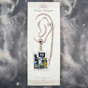 DEATH Tarot Card with Silver Chains Pierced Earcuff (EC99216)