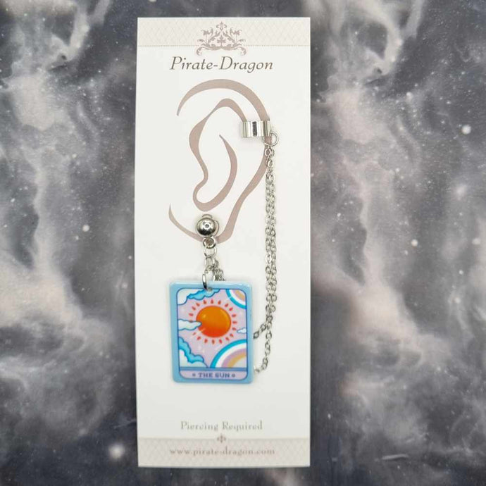 THE SUN (Pastel) Tarot Card with Silver Chains Pierced Earcuff (EC99222)
