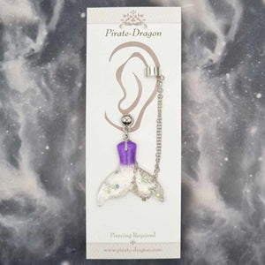 Purple Mermaid Tail with Silver Chains Pierced Earcuff (EC99224)