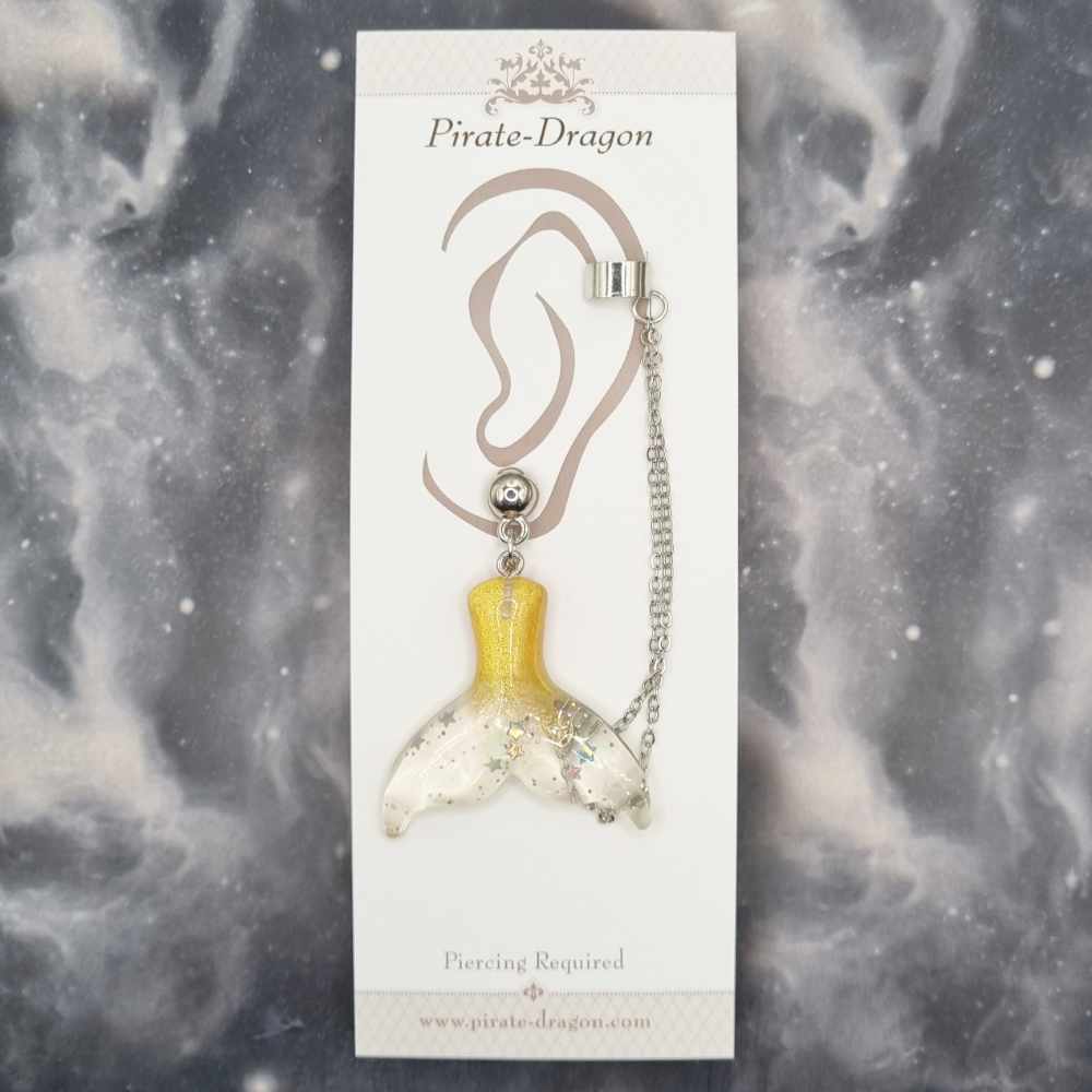 Yellow Mermaid Tail with Silver Chains Pierced Earcuff (EC99225)
