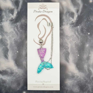Purple/Blue Mermaid Tail with Silver Chains Pierced Earcuff (EC99232)
